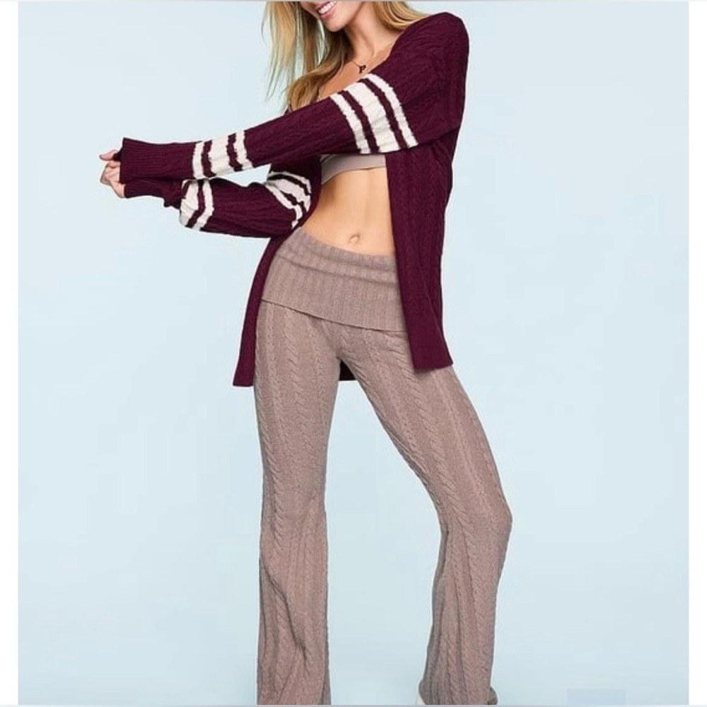 NWT PINK VS Collegiate Cable Knit Oversized Cardigan